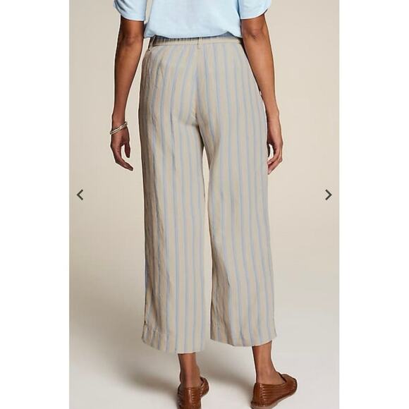 J. Jill Love Linen 100% Linen Creased-Front Wide-Leg Striped Blue Cream Pants - Picture 3 of 15